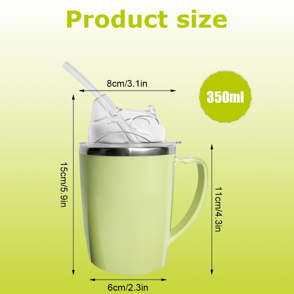 3-w-1 łyżeczka do picia dla seniorów, 350ml bezwypływkowy kubek do picia z uchwytami i 30cm słomką, stalowe kubki do dysfagii dla dorosłych z niepełnosprawnościami i starszych osób