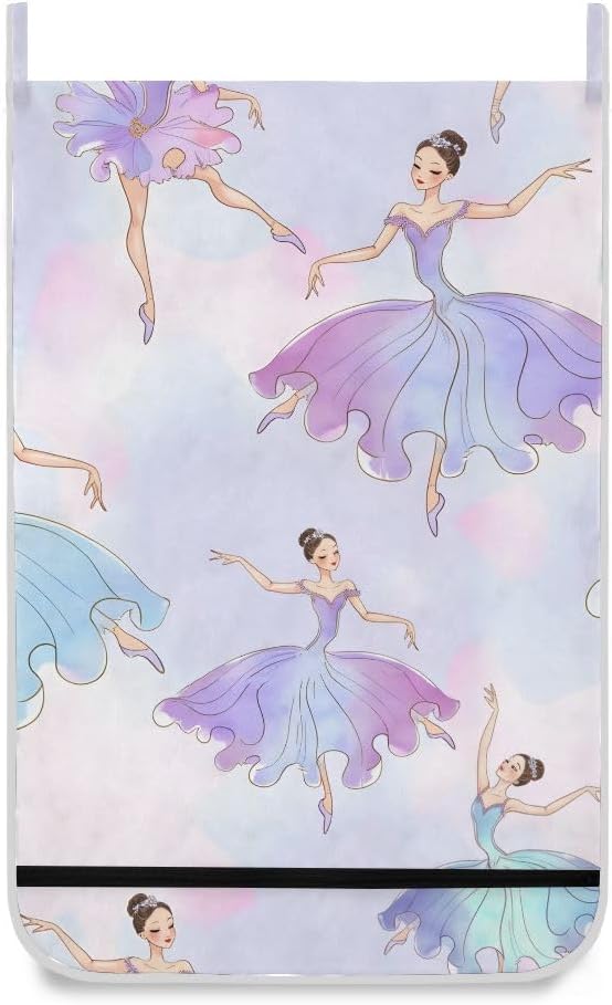 SUABO Ballerina Girls Hanging Laundry Bag Purple Door Hanging Laundry Hamper with Stainless Steel Hooks Wall Laundry Nook with Adhesive Hooks 1 PC image 2