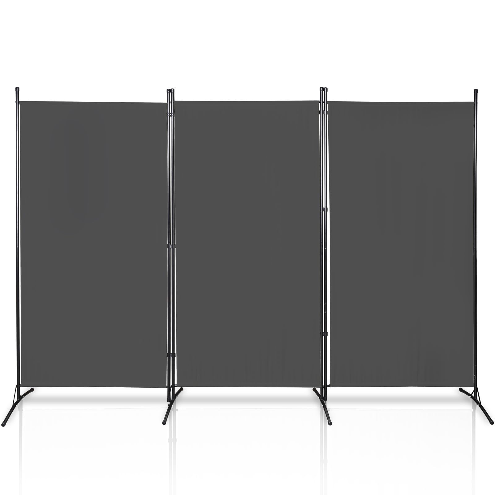 Paravento divisorio pieghevole in 3 pezzi, indipendente, per spogliatoio, schermo visivo da parete, divisorio per interni, esterni, giardino, uffici, terrazza, 260 x 180 cm, grigio scuro
