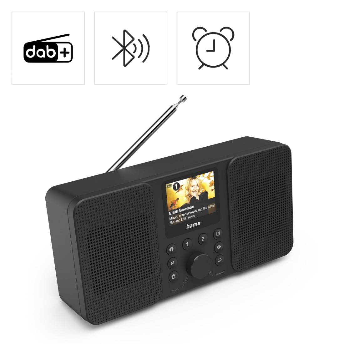 Hama Digitalradio (Internetradio, Radio mit Bluetooth, DAB, DAB+, FM, Dual Band, Radiowecker, 2 Weckzeiten, Fernbedienung per App, rauschfrei, Farb-Display, Stereo Lautsprecher, Drehregler) schwarz