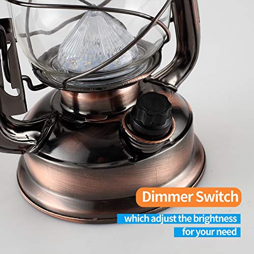 Rechargeable Vintage Hurricane Lantern, Metal Hanging Lantern With Dimmer Switch, 15 Leds Battery Operated Lantern For Indoor Or Outdoor Usage, Charging Cable And Battery Included (Antique Copper) #TOP6
