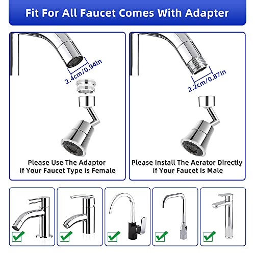 720° Degree Swivel Sink Faucet Aerator, 5 Sprayer Modes Hetbees Brass Big Angle Swivel Faucet Aerators, Faucet Head Replacement Adapter for Kitchen or Bathroom. -- Female Thread - 55/64 Inch.