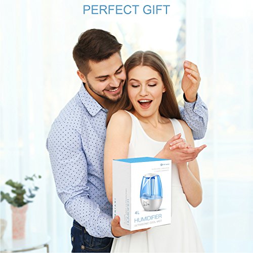 GENIANI Ultrasonic Cool Mist Humidifier - Best Air Humidifiers for Bedroom/Living Room/Baby with Night Light - Whole House Solution, Large Water Tank, Auto Shut Off and Filter-Free (4L)