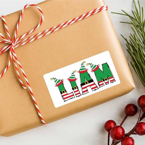 Image of 60 Second Makeover Limited 25 x Personalised Christmas Labels Christmas Tags Stickers Xmas Gift Tags Santa Stickers Present Wrapping Personalised Labels - Elf Name 10cm