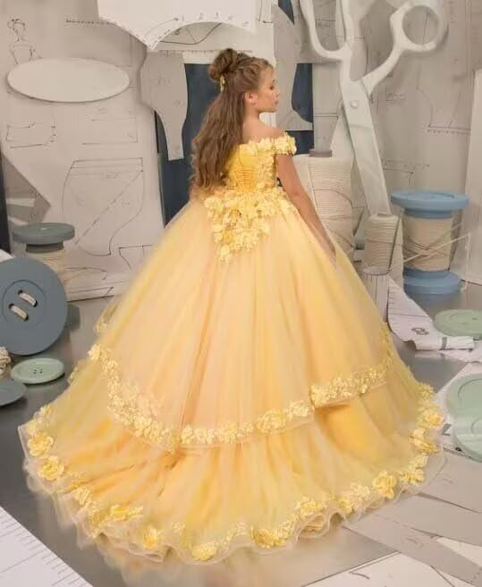 Tulle Flower Girl Dresses for Wedding Lace Applique Pageant Dress Girls Off Shoulder Princess Brithday Party Ball Gown2
