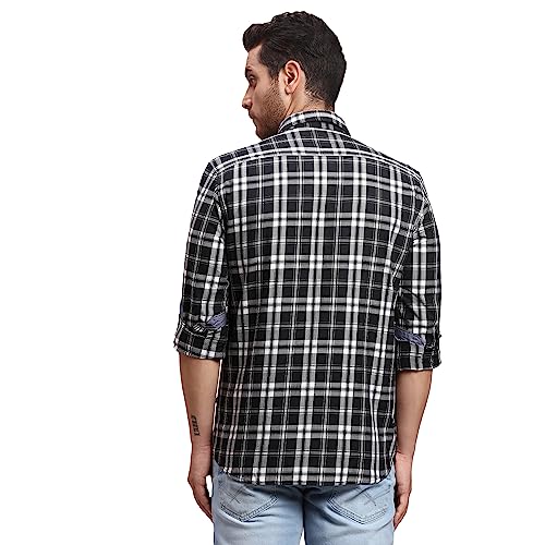 Image of Parx Men's Pure Cotton Checks Pattern Slim Fit Semi Cutaway Collar Full Sleeve Casual Shirt