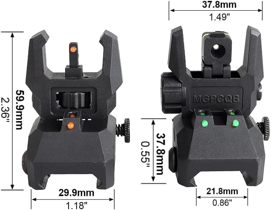 Fiber Optic Sights Flip Up Front and Rear Backup Sights with Green Red Fiber Optics Polymer Fiber Sight Black