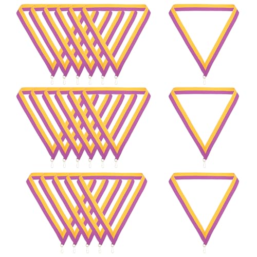 Rubans de médaille en polyester rayé violet or PATIKIL avec mousquetons | Lot de 20