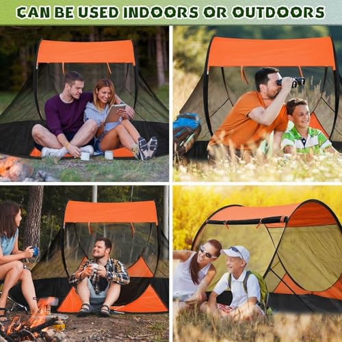 Image of Pop up Mosquito Tent for Camping, 86.6 x 59 x 45.3 Inch Bug Net Tent with Instant Automatic Setup, Lightweight Portable Screen Net Fits Most Camping Cot for Outdoor Hiking Travel(Orange)