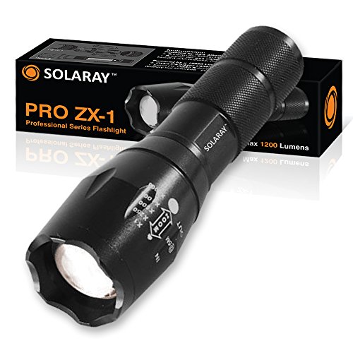 Solaray Handheld LED Tactical Flashlight – Professional Series ZX-1 - Bright High Lumen Flashlight - 5 Light Modes, Adjustable Zoom, Water Resistant - Perfect for Camping Fishing Emergency