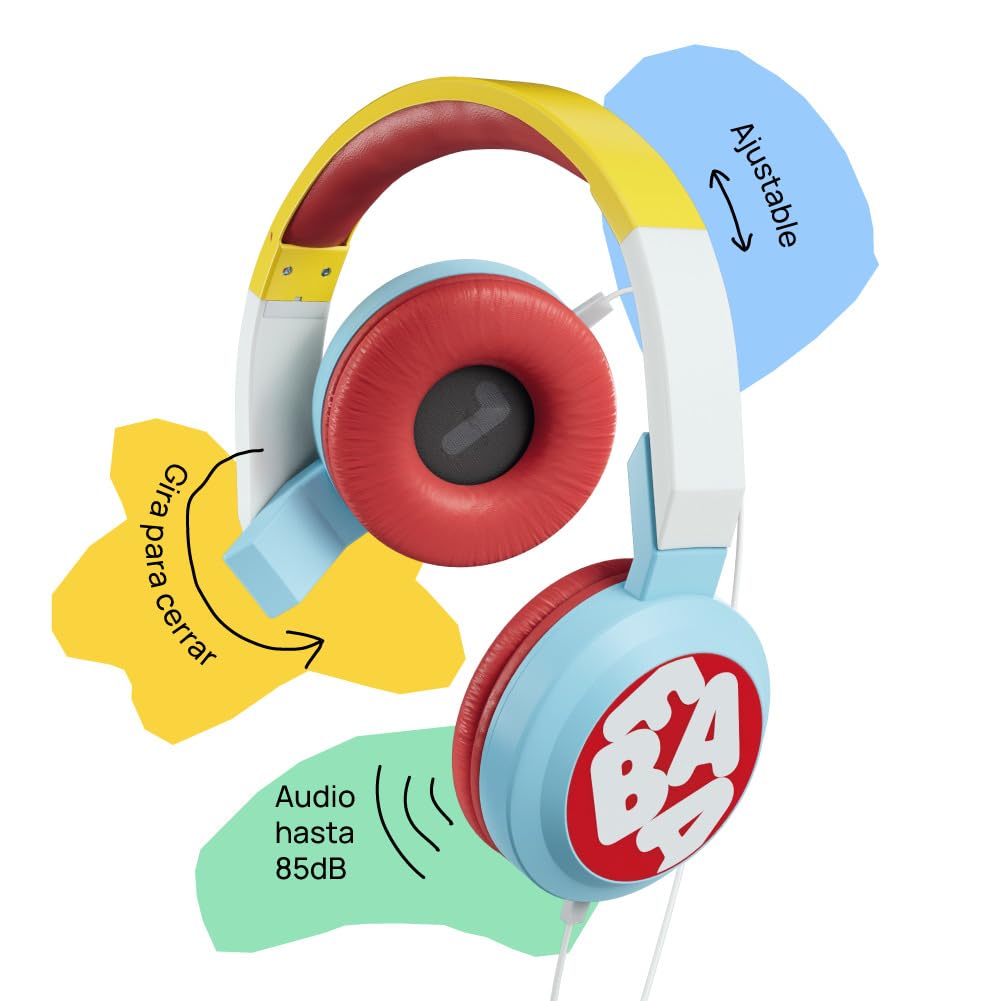 FABA Dudun Auriculares con Cable, niños de 3 a 10 años | ajustables, que pueden plegarse, limitación de sonido de 85dB