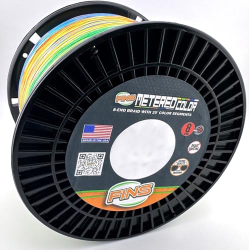 FINS Metered Braided Fishing Line – Color-Coded Segments for Precise Depth Tracking, High Visibility Multicolor Braid for Trolling Jigging Casting on Freshwater Saltwater Spinning Baitcasting Reels