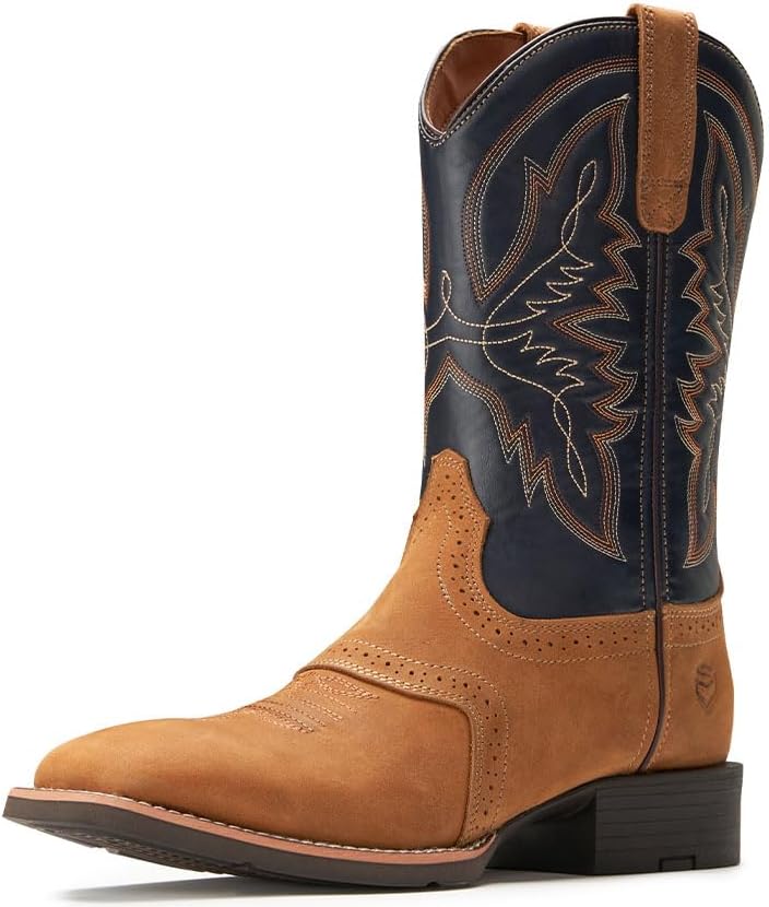SUREWAY Cowboy Boots For Men - Mens Square Toe Western Boot,Oil/Slip Resistant,Durable Fashionable Classic Pull on 10 Inch Wellington Boots - Soft Toe Work Boots