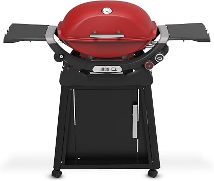 Weber Q 2800N+ Liquid Propane Grill with Stand, Flame Red Wide 250700F Temp Range with Plus Burner for Searing, LowTemp Roasting & High-Dome Lid