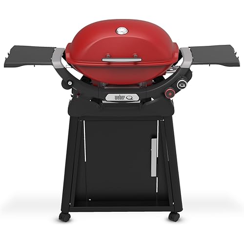 Weber Q 2800N+ Liquid Propane Grill with Stand, Flame Red – Wide 250°–700°F Temp Range with Plus Burner for Searing, Low‑Temp Roasting & High-Dome Lid