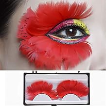 Women Exaggerated Feather Handmade Long False Eyelashes Red