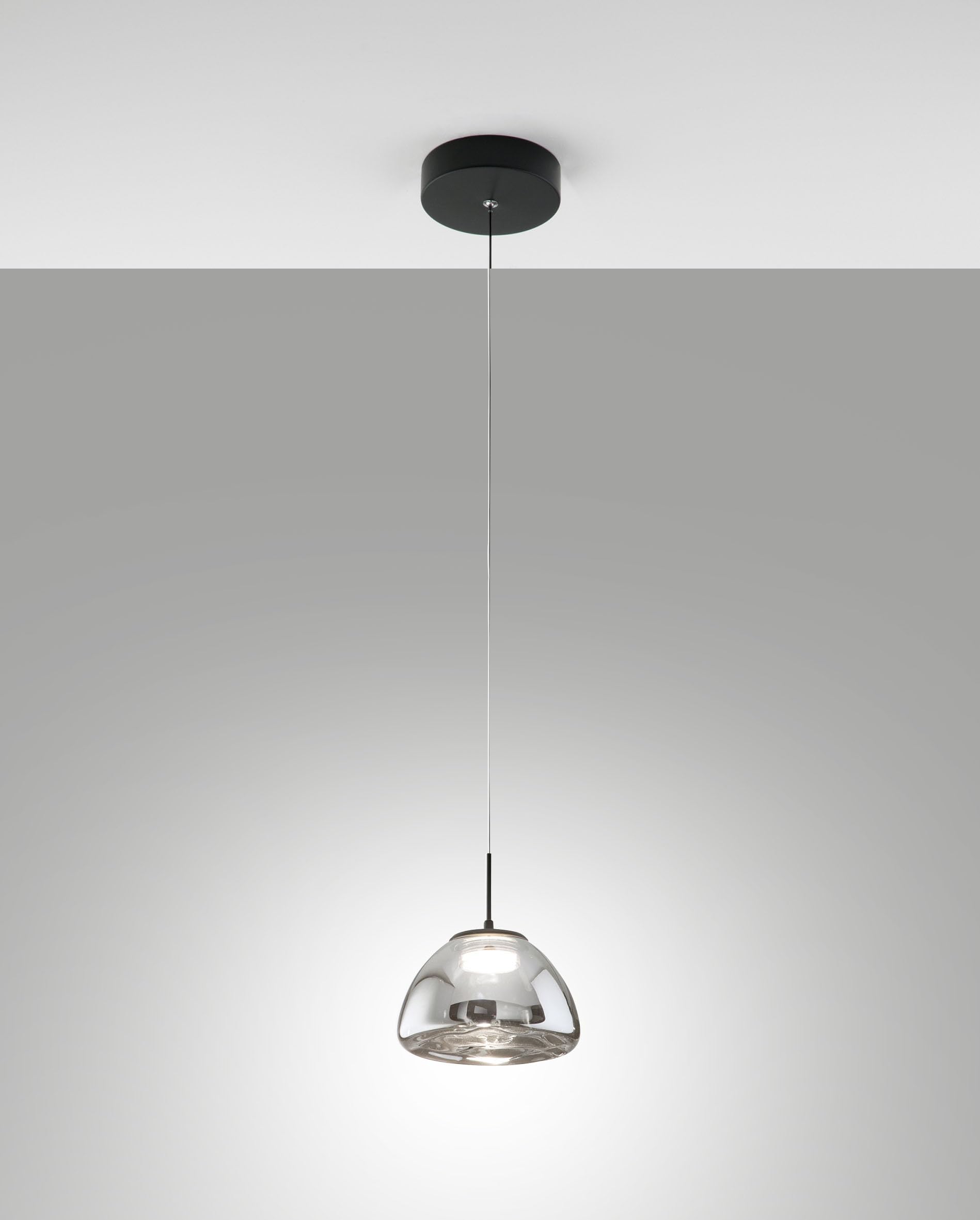 Lucille Pendant Light Metal and Smoked Borosilicate Glass, LED 8 W, Dimmable, Colour Temperature 2700 K/3000 K/4000 K, Ø 16 cm - Lucille