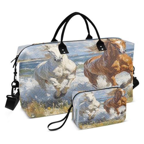 Running Horse Animal Cloud Travel Duffle Bag Gym Bag Weekender Bags with Toiletry Bag Travel Trip Tote Bag