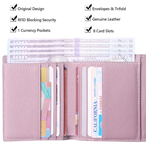 Borgasets Small Wallet for Women Genuine Leather RFID Blocking Card Holder Organizer Pocket Compact Bifold Ladies Mini Purse (Crosshatch Light Pink)2