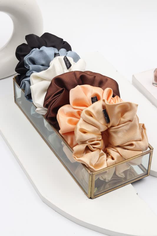 Image of Premium Satin Scrunchies for Women | Hair Bands, Ponytail Holders & Rubber Bands | Oversize, Fluffy, No-Damage Hair Ties | Girls Hair Accessories | Extra Large Size | Pack of 6