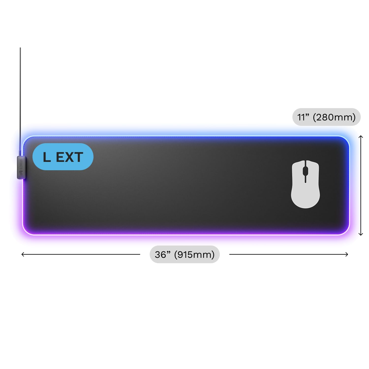 Glorious Gaming GMP 2 GLED Large Extended – podkładka pod mysz z dwustrefowym podświetleniem RGB, bezszwową krawędzią InfiniGlow, powierzchnią premium i gumowym spodem 915mm x 280mm x 3mm