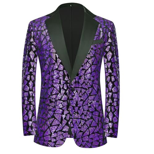 Men Sequin Tuxedo Prom Suit Jacket One Button Slim Fit Sport Coats Wedding Blazers