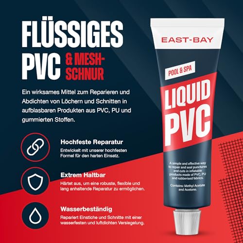 East Bay Flüssiges Hochleistungs-Vinyl-Reparaturpflaster mit verstärkender Netzkordel | Vinyl-Reparaturklebstoff Dichtungsmasse - Für Schlauchboote, Kajaks, Luftmatratzen, Zelte, Schwimmbäder (30ml)