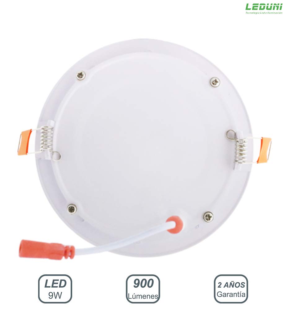 LEDUNI ® Foco empotrable led techo, 9W equivalente 100W, Downlight Led Techo Circular 900LM Color Blanco Neutro 4000K Angulo 120 IP20 Aluminio 145X20H mm Dimension de corte 135mm Pack de 10 Unidades