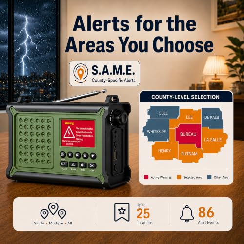 NOAA Weather Radio with S.A.M.E. County Alerts, 12000mAh Hand Crank Solar - Image 2