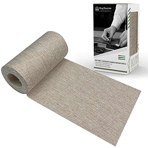 King Mountain Premium Linen Fabric Iron-on Repair Patch, Inside&Outside Fabric Repair Patch, 3'x60' with Backing Glue Linen Repair Decorative Patch kit (Linen-3'x60', Rice Coffee)