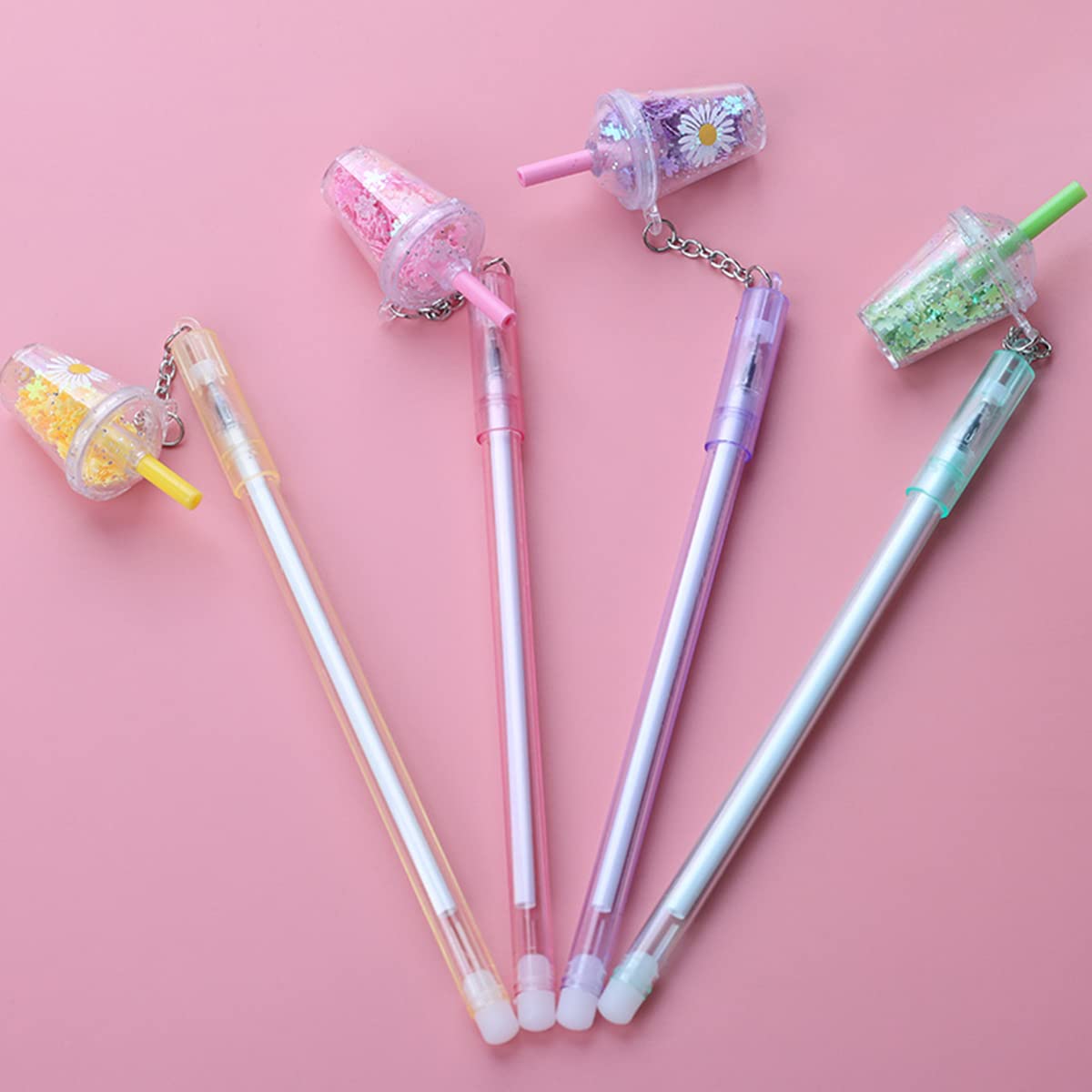 Accessories 22 4 PCS Cute Kawaii Daisies Flower Milk Tea Cup Pendant Gel Pen School Office Supply Stationery Creative Sweet Lovely Pen
