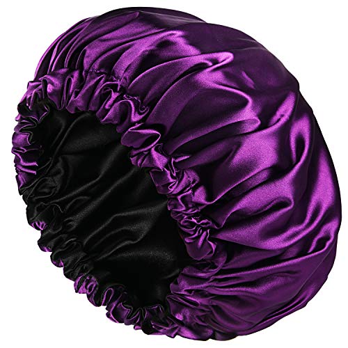 YANIBEST - Bonnet de sommeil double couche en satin pour cheveux, taille extra large ajustable (L, violet 01) Cover