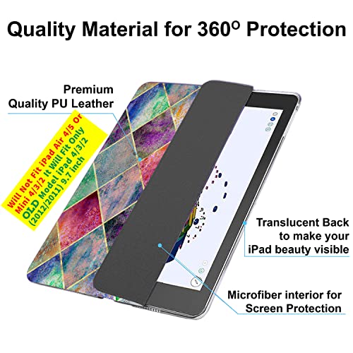 Image of DuraSafe Cases For iPad 2nd 2011 3rd 4th Gen 2012-9.7 Inch [iPad 4 iPad 3 iPad 2 Old Model ] A1458 A1416 A1395 MC705HN /A MD328HN /A MD333HN /A Ultra Smart Auto Sleep /Wake Printed PC Cover - Diamond Grid