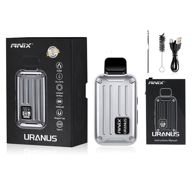 Anix Uranus Vaporizador de hierbas secas, Control de la temperatura 2200mAh Batería, Cámara de calefacción inoxidable SS304, Boquilla de enfriamiento Herbal Vape Box Mod Kit (Plata)