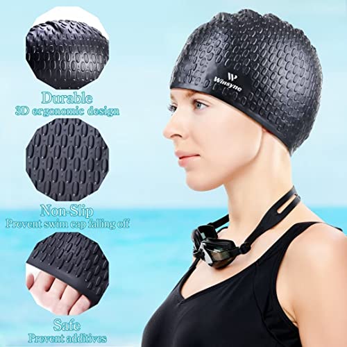 Winsyne 2 Pack Unisex Silicone Swimming Cap for Women Men Large Size Swimming Hat for Long Hair/Braids to Keep Hair Dry - Image 3