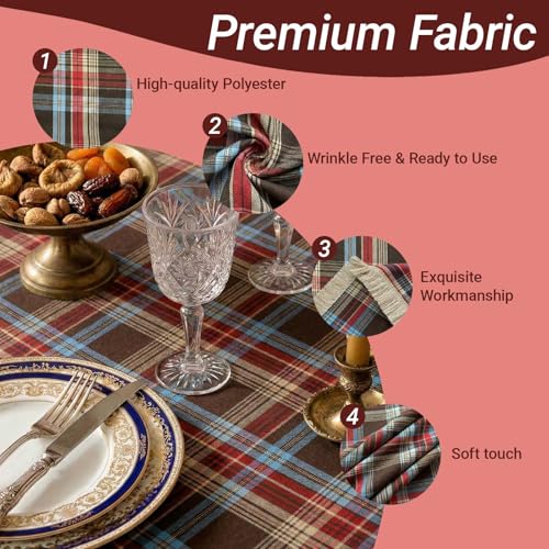 Q&J FABRIC CO. 1 Pack 55x55 Inch Round Polyester Brown Plaid Tassel by Q&J FABRIC CO. - Used condition - Image 4