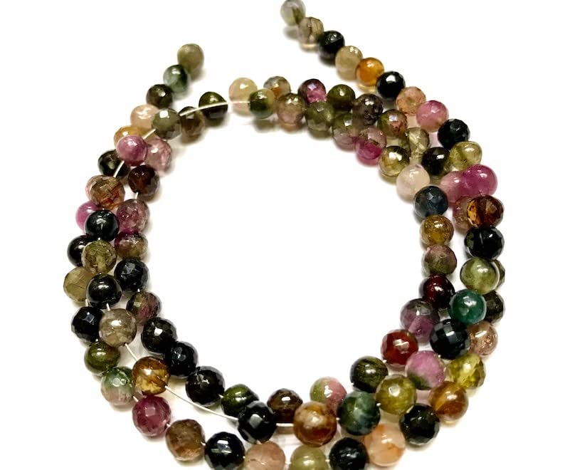 Multi-tourmaline perles rondes à facettes 5mm en fil de 45cm pour bijoux d'exception