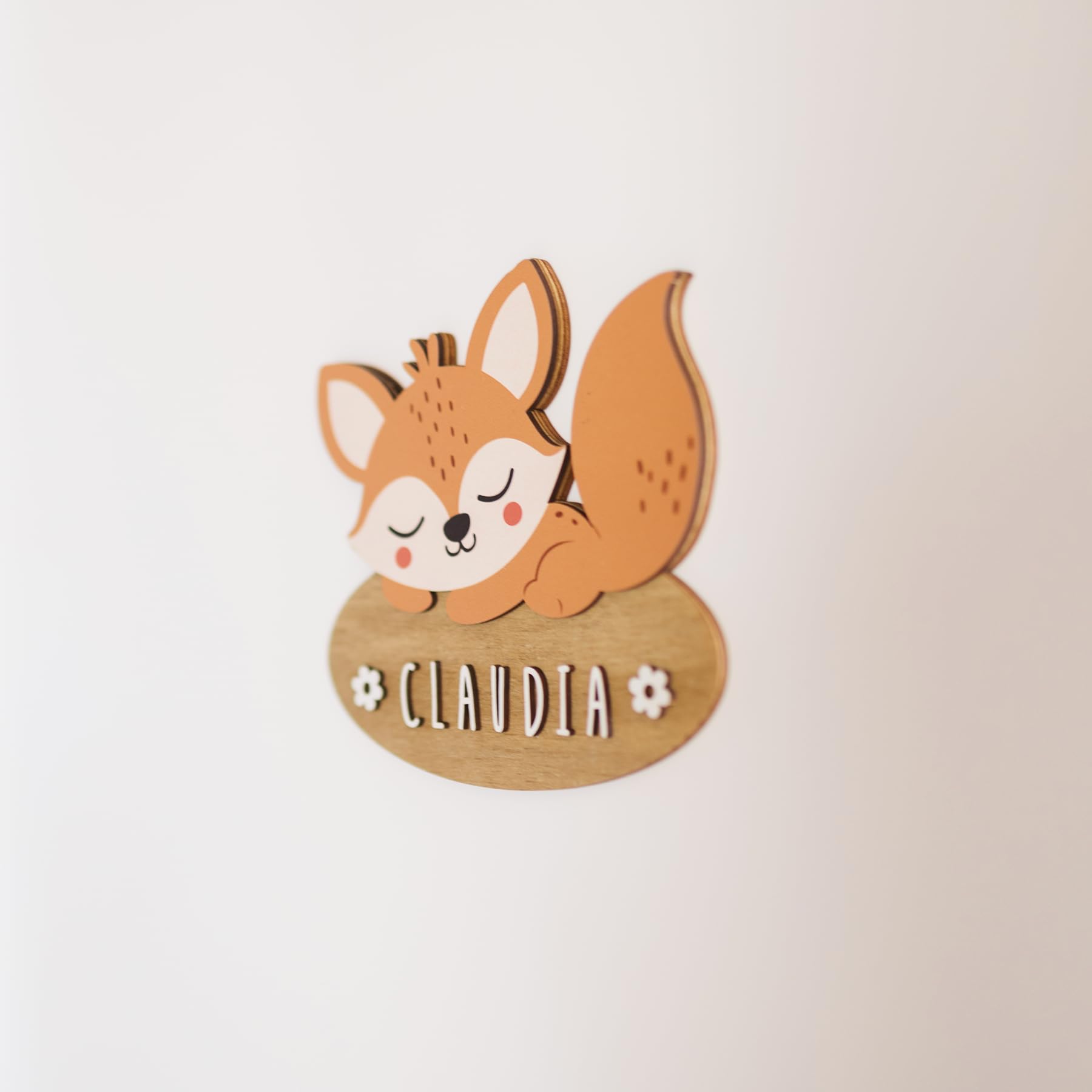 WONDEE Vintiun Plaque Décorative pour Chambre de Bébé en Forme de Renard, Noms en Bois Personnalisés pour Portes et Chambre Fille et Garçon, Cadeaux Personnalisés Bébés, Cadeau Baptême et Naissance