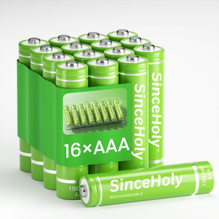 SINCEHOLY Rechargeable AAA Batteries 16 Packs, 1.2V Ni-MH Triple A Batteries with 1100mAh High Capacity, Updated Version