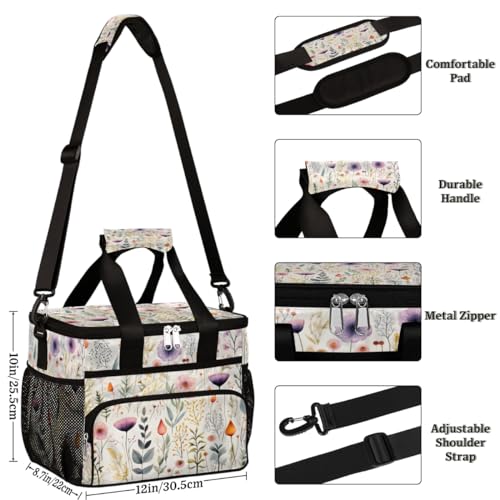 Floral Herbs Insulated Picnic Backpack Lunch Box for Women Men Picnic Basket Tote Lunch Bag Picnic Bag Portable Lunch Bags for Picnic, Beach, Work, Trip,Office, Camp Flowers