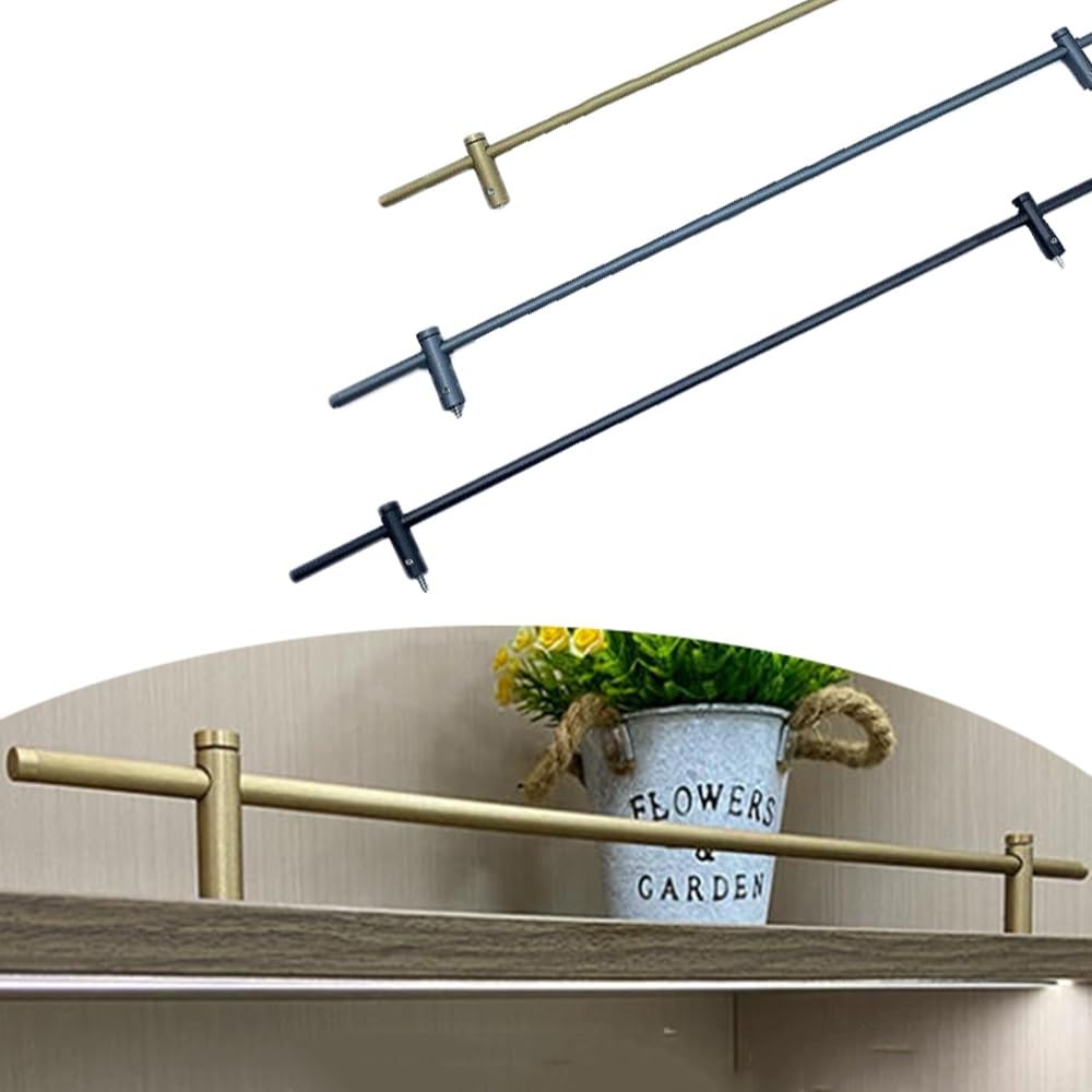 SVBVRFEEW Floating Shelf Guardrail Cabinet Gallery Rails Decorative Rods Metal Shelf Rail Anti-Fall Front Shoe Cabinet Tipping Fence For Gallery Kitchen(Bronze,24in/61.0cm)