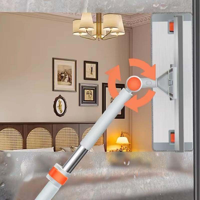 Image of Flat Floor Cleaning Mop with 360 Rotating Head & Dual-Sided Microfiber Pad | Extendable Handle (59-75 cm) with Built-in Scraper | for Tiles, Wooden Floors, Marble & Home Cleaning