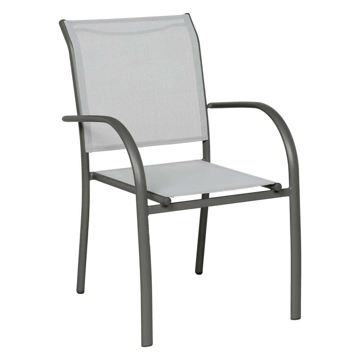 Hespéride - Fauteuil de Jardin Empilable Piazza Galet et Graphite - Aluminium Anti-​Rouille - Mobilier d'Extérieur Terrasse Balcon