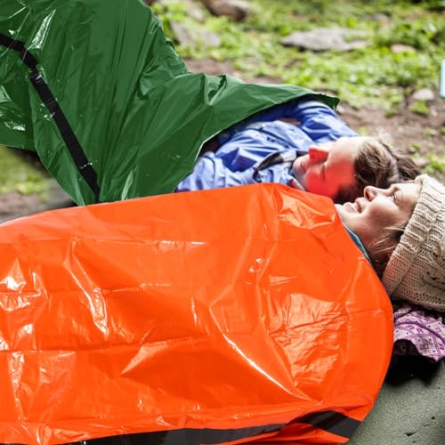 Qunclay 12 Set Emergency Sleeping Bag Survival Bivvy Sack Blanket with Whistles Lightweight Portable Thermal Survival Bag Thick Tent with Hood Extension Nylon Stuff Sack (Orange, Green,82.7 x 35.4 in) - image 5