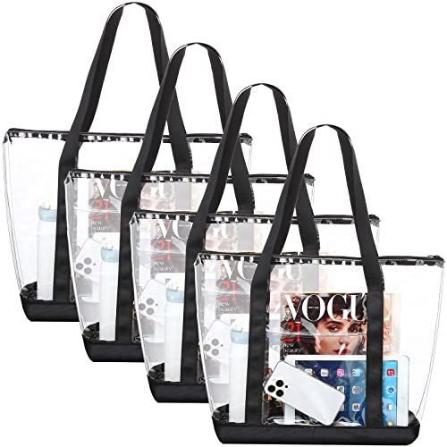 Reginary Transparente Einkaufstasche, transparente Einkaufstasche, Stadion-genehmigt, PVC-Stadion-Tasche, transparente Handtasche mit Reißverschluss, für Sicherheit, Reisen, Einkaufen, Black, Large Cover
