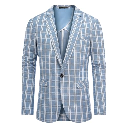 Men's Plaid Suit One Button Slim Fit Elegant Lightweight Sport Jacket Coats