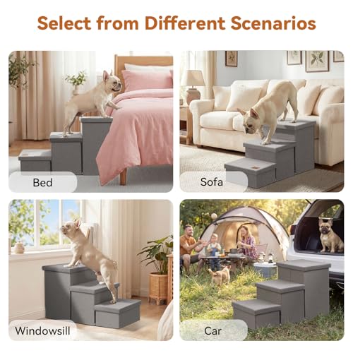 Image of Zerbuger Wider Dog Ramp for High Bed with Storage 18 inch H, Foldable Dog Stairs for Small Medium Large Older Senior Animal, Sturdy Dog Step for Climbing Bed or Couch, Arthritis-Friendly (Gray, No Condo)
