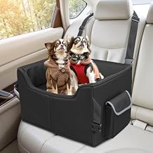 INFANZIA Dog Booster Car Seat for Small Medium Dogs, Elevated Pet Car Seats with Safety Leash for Pets Under 45Lbs, Washable Lookout Puppy Travel Seat with Storage Pockets Medium, Black