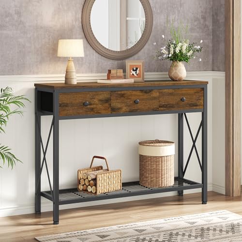 FAVOOSTY Mesas de Consola, Mesa de sofá con 2 cajones y estantes de 1 Nivel, Mesa de Pasillo de Madera, 101.00 × 29.50 × 76.50 cm para Pasillo, salón, Dormitorio