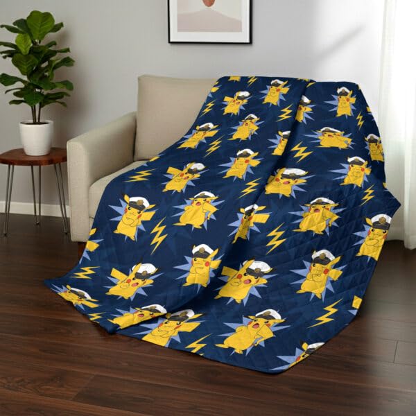 Image of Northwest Pokemon Electric Captain Quilted Throw Blanket, Pikachu Adventure Artwork, Soft and Comfy for Bedding for Bed Couch, 60 x 80 inches